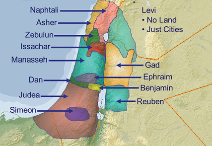 Land assigned to the twelve tribes.